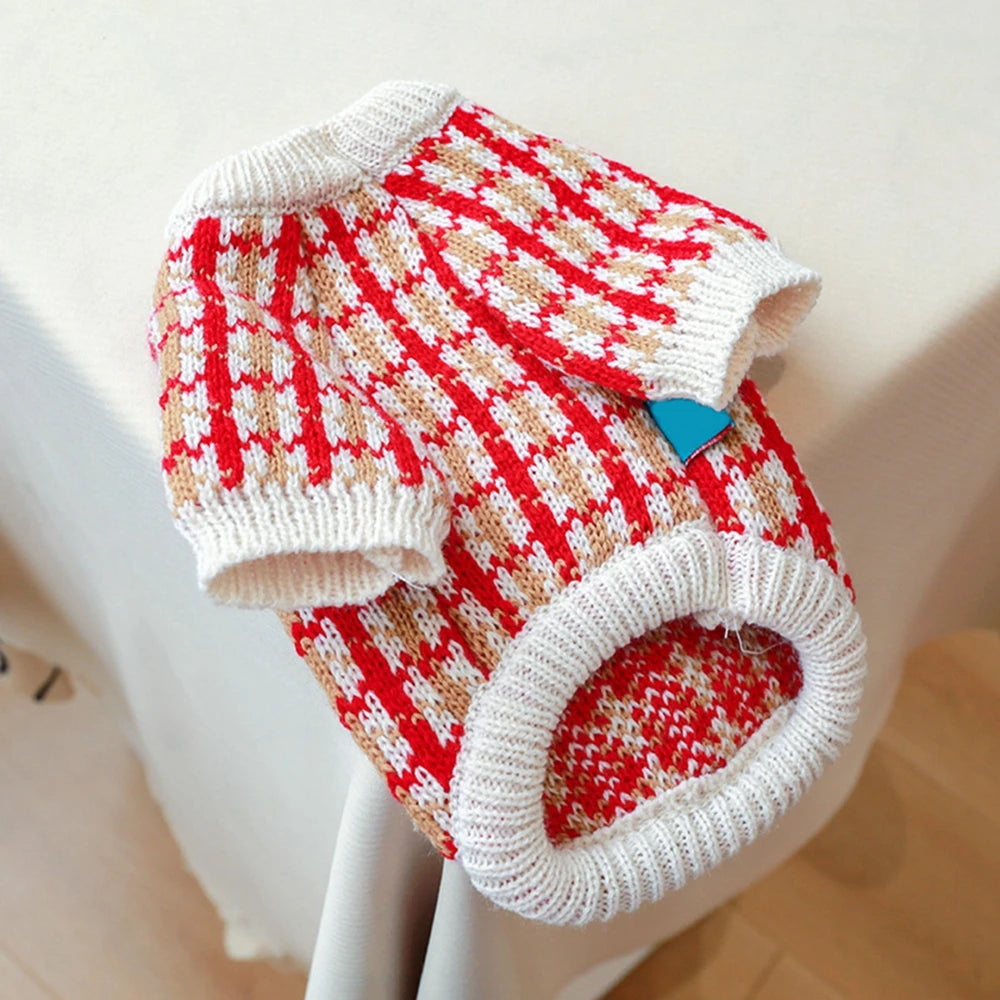 Christmas Dog Sweater Warm Pet Sweater Cute Striped Knitted Bowtie Puppy Cat Sweater Dog Sweatshirt Clothes Coat Outfit Apparel