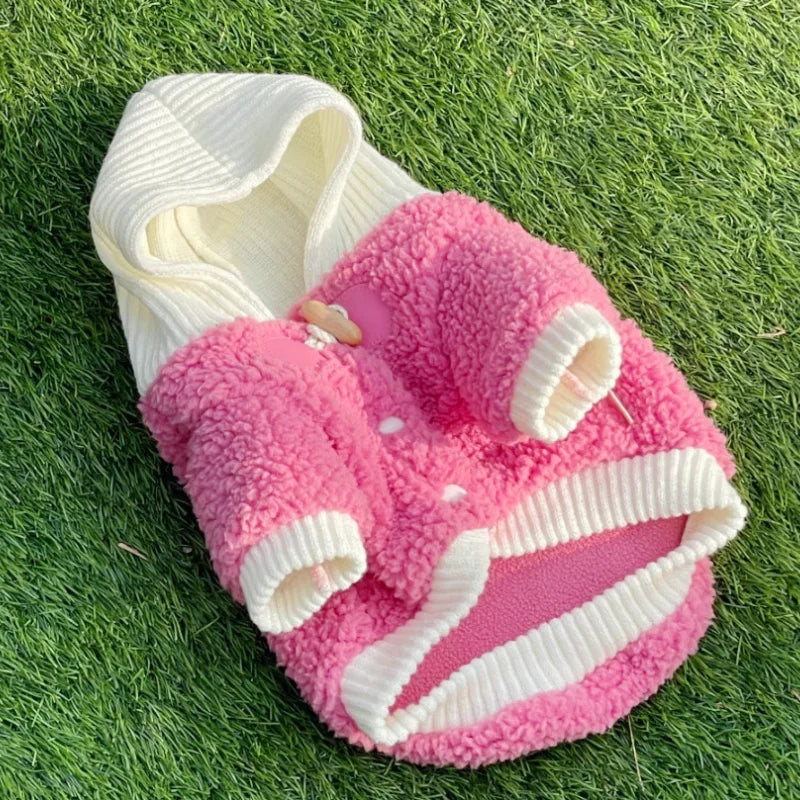 Autumn Soft Dog Jacket Coat Cute Solid Dog Clothes Luxury Puppy Overcoat Warm Plush Cat Hoodie Jacket Chihuahua Pet Coat Costume