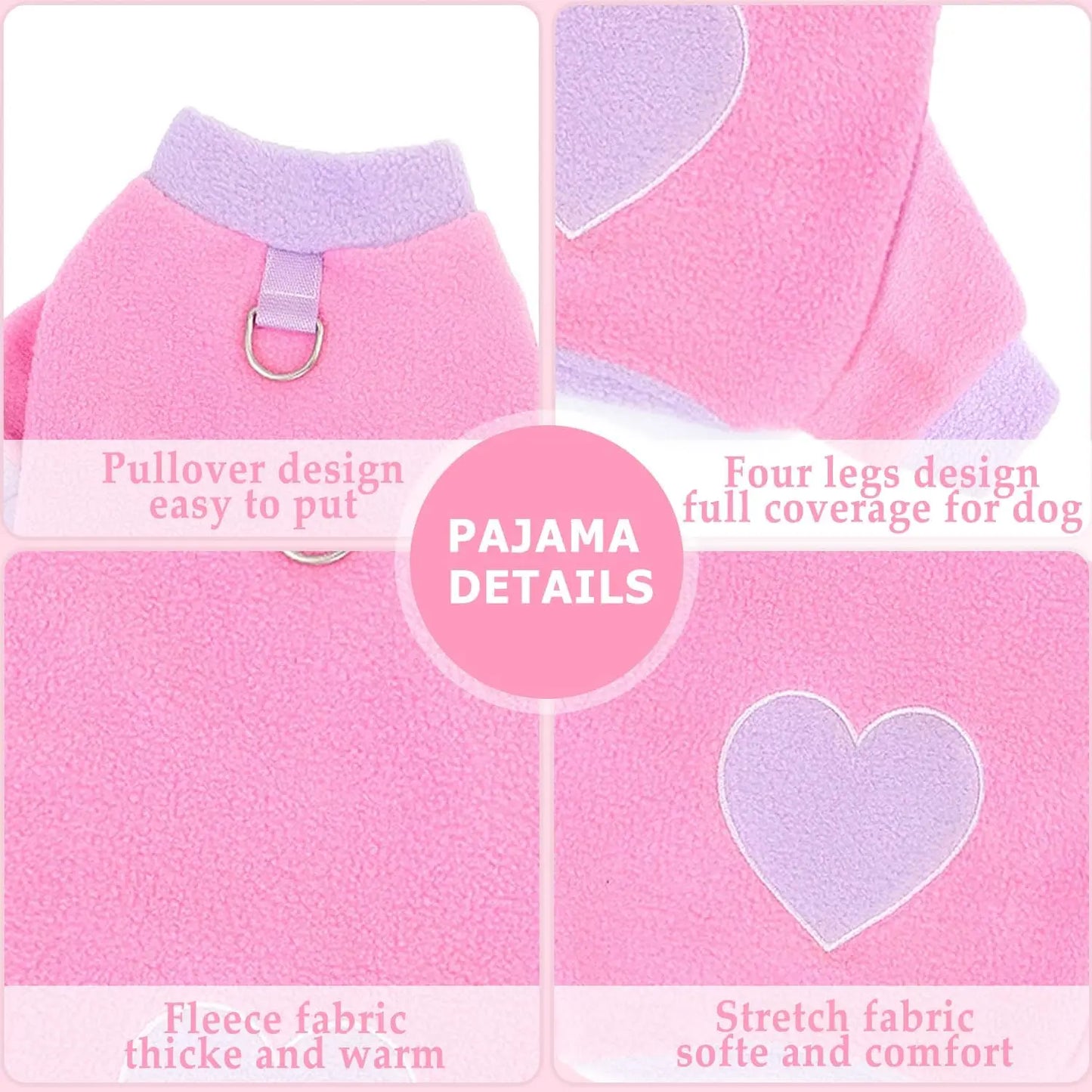 Heart Pattern Dog Pajamas for Small Dogs,Warm Fleece Dog Jumpsuit Yorkie Puppy Onesie Autumn Winter Clothes Pet Apparel