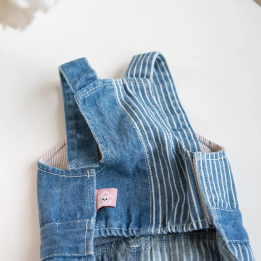 Pet Autumn Winter Striped Patchwork Denim Straps Dog Pants Cat Clothing Teddy Dog Clothing Pets Puppy Clothes Boy Dog Clothes