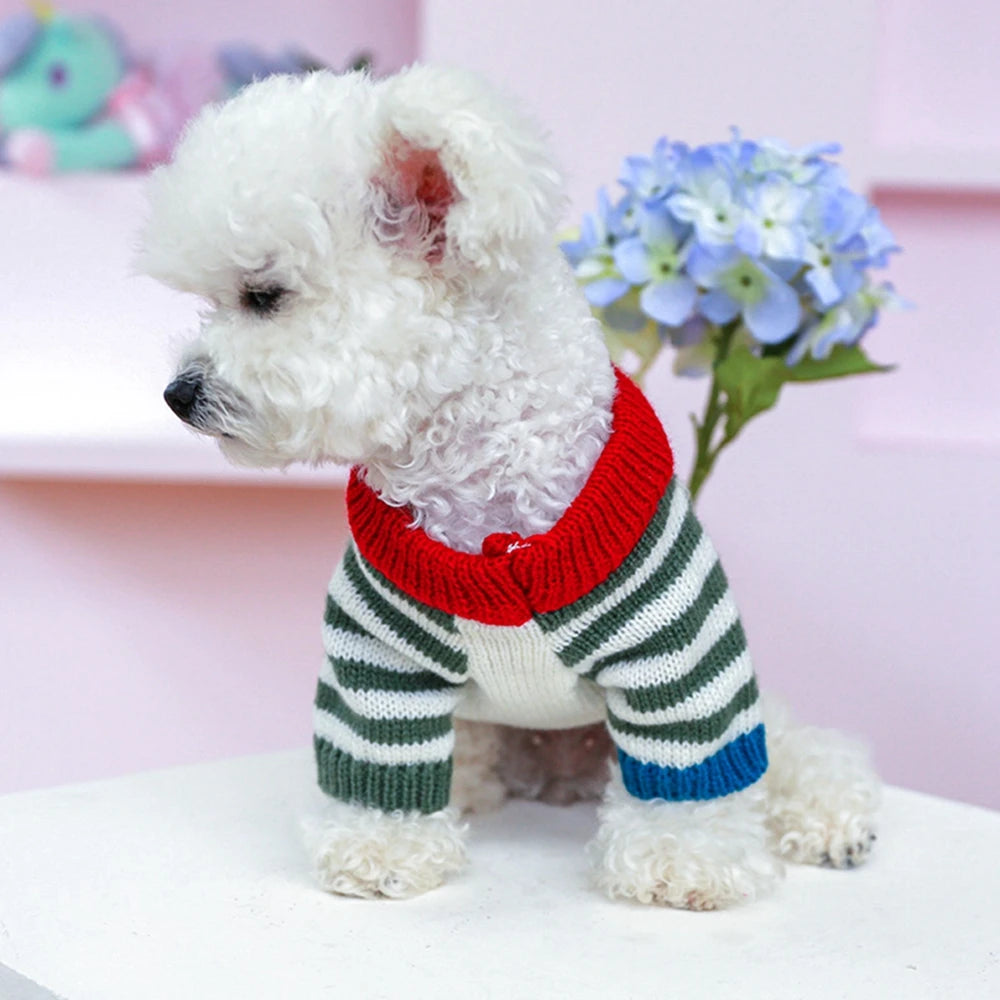 Christmas Dog Sweater Warm Pet Sweater Cute Striped Knitted Bowtie Puppy Cat Sweater Dog Sweatshirt Clothes Coat Outfit Apparel