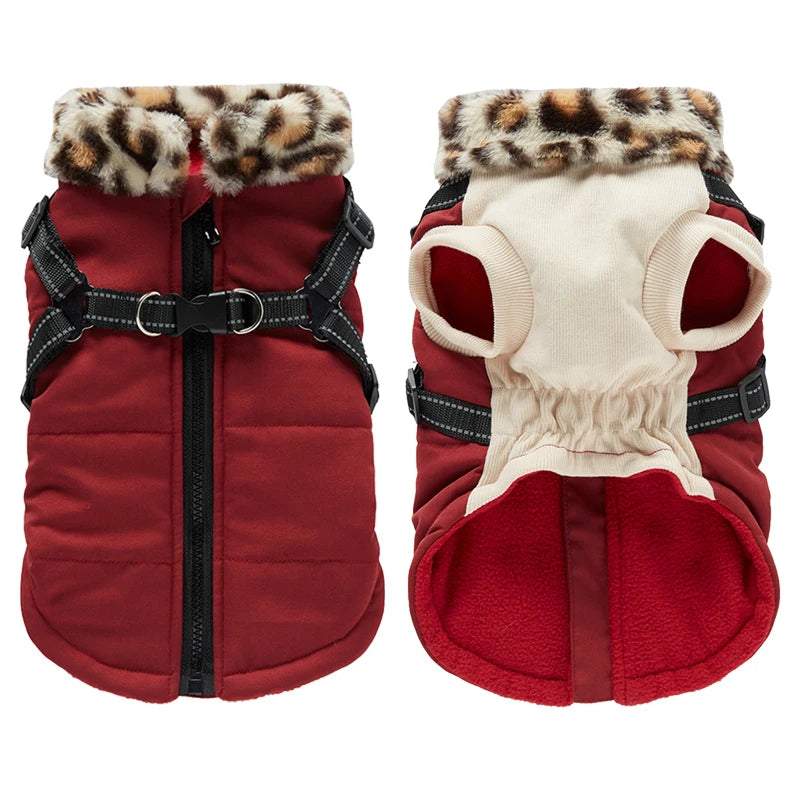 Waterproof Warm Dog Jacket Vest Winter Dog Clothes With Harness French-Bulldog Coat Pet Costume for Small Medium Dogs Chihuahua