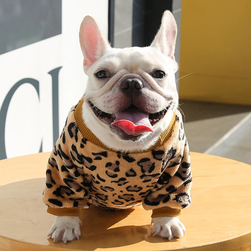 Lovely Leopard Pet Dog Clothes Soft Flannel Winter Puppy Overalls York Dog Cartoon Printing Sphinx Cat Sweatshirt Drop Shipping
