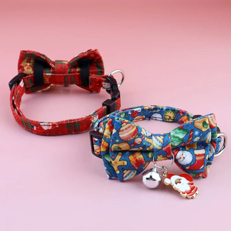 Christmas Cat Collar Big Bowknot Holiday Cats Dog Bow Tie Adjustable Neck Strap Pet Grooming Festival Puppy Kitten Necklace