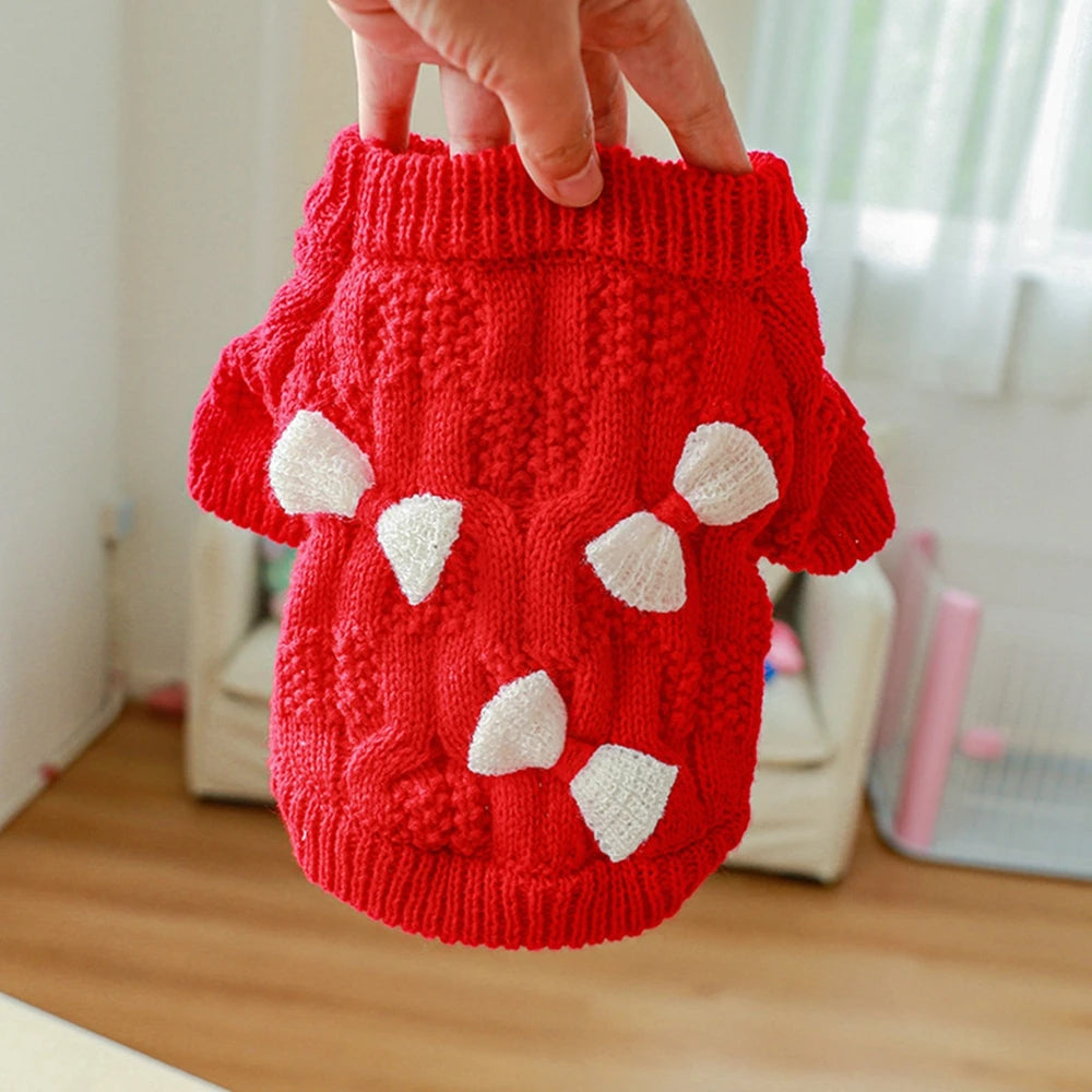 Christmas Dog Sweater Warm Pet Sweater Cute Striped Knitted Bowtie Puppy Cat Sweater Dog Sweatshirt Clothes Coat Outfit Apparel