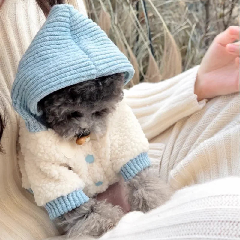 Autumn Soft Dog Jacket Coat Cute Solid Dog Clothes Luxury Puppy Overcoat Warm Plush Cat Hoodie Jacket Chihuahua Pet Coat Costume