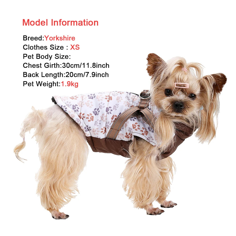 Pet Puppy Jacket With Harness Autumn Winter Warm Dog Clothes For Small Medium Dogs Cat Safe Reflective Waterproof Chihuahua Coat