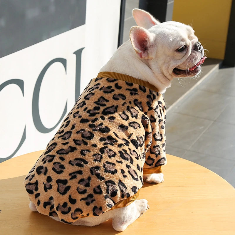 Lovely Leopard Pet Dog Clothes Soft Flannel Winter Puppy Overalls York Dog Cartoon Printing Sphinx Cat Sweatshirt Drop Shipping
