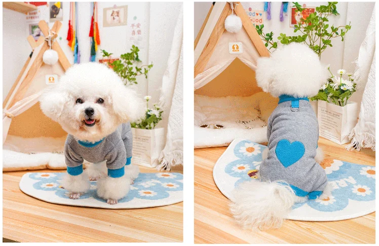 Heart Pattern Dog Pajamas for Small Dogs,Warm Fleece Dog Jumpsuit Yorkie Puppy Onesie Autumn Winter Clothes Pet Apparel