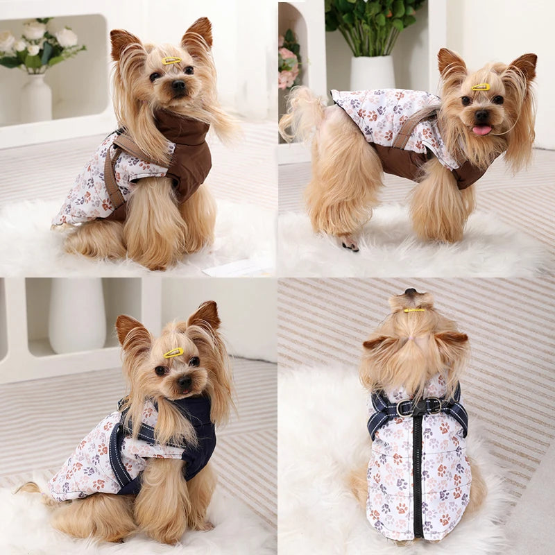 Pet Puppy Jacket With Harness Autumn Winter Warm Dog Clothes For Small Medium Dogs Cat Safe Reflective Waterproof Chihuahua Coat