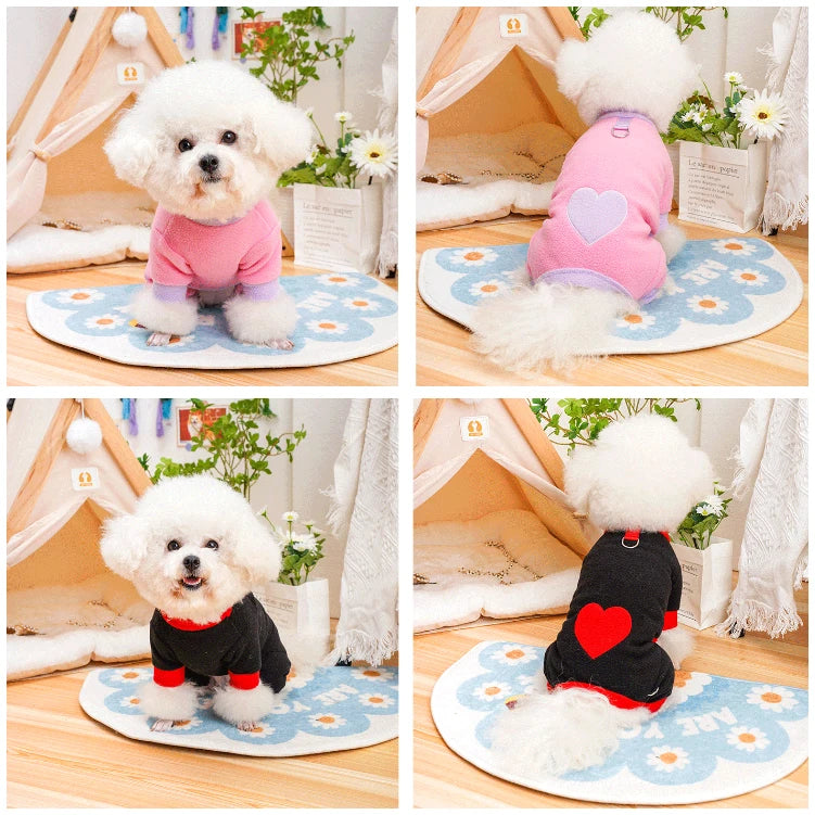 Heart Pattern Dog Pajamas for Small Dogs,Warm Fleece Dog Jumpsuit Yorkie Puppy Onesie Autumn Winter Clothes Pet Apparel