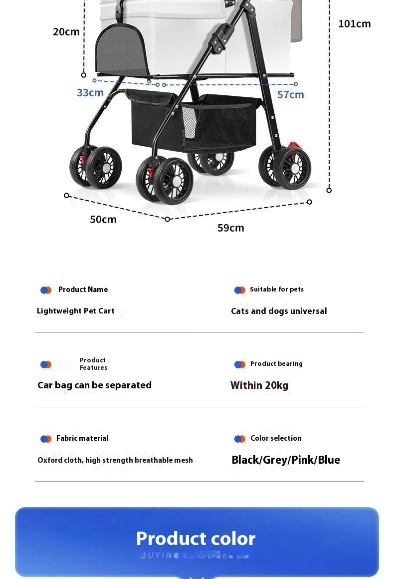 Pet Cart Portable Folding Outdoor Dog Cat Cart Pet Bag Out Small And Medium-Sized Dog Cart Handbag Detachable Multifunctional