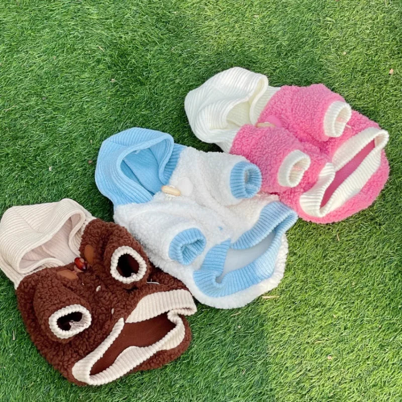 Autumn Soft Dog Jacket Coat Cute Solid Dog Clothes Luxury Puppy Overcoat Warm Plush Cat Hoodie Jacket Chihuahua Pet Coat Costume