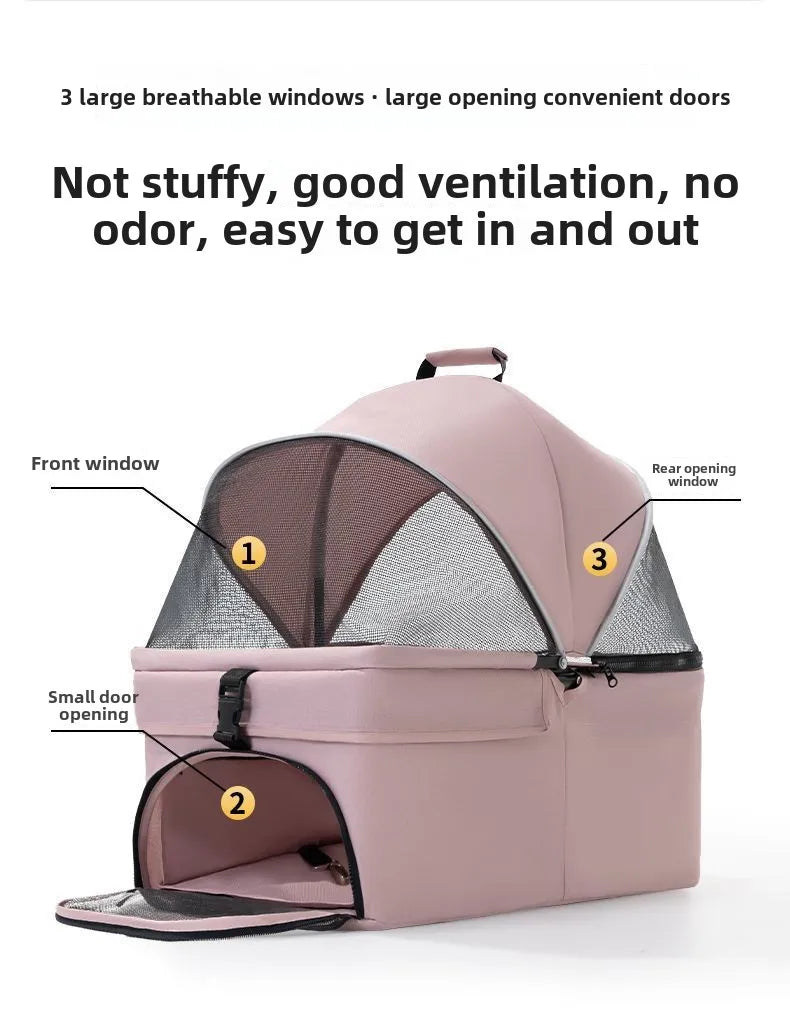 3 in 1 Dog Strollers 4 Wheels Folding Pet Stroller with Detachable Carrier  Breathable Visible Mesh Travel Carriers