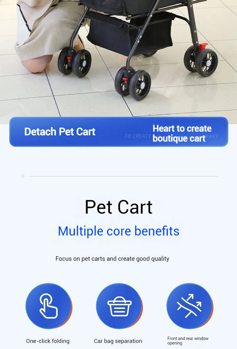 Pet Cart Portable Folding Outdoor Dog Cat Cart Pet Bag Out Small And Medium-Sized Dog Cart Handbag Detachable Multifunctional