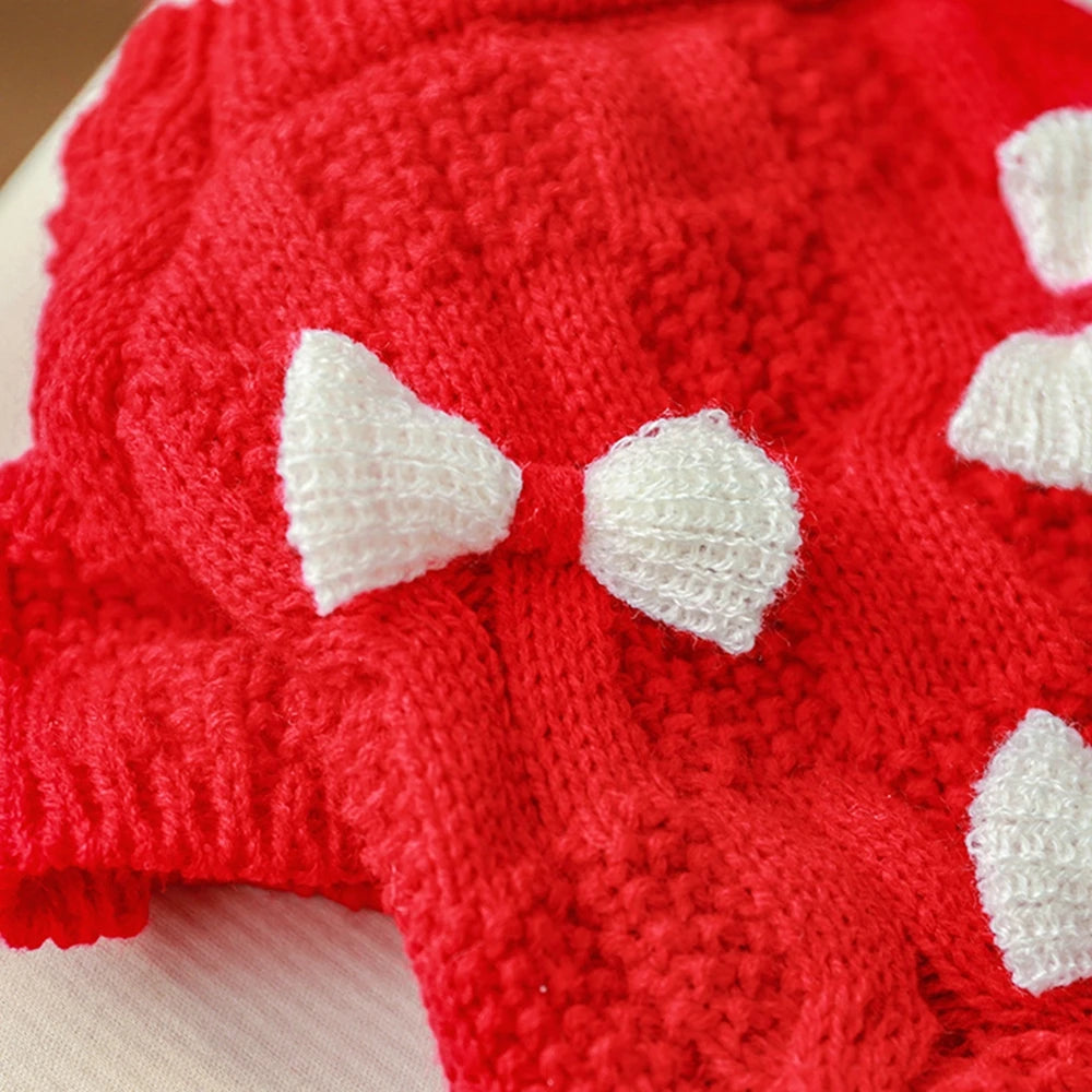 Christmas Dog Sweater Warm Pet Sweater Cute Striped Knitted Bowtie Puppy Cat Sweater Dog Sweatshirt Clothes Coat Outfit Apparel