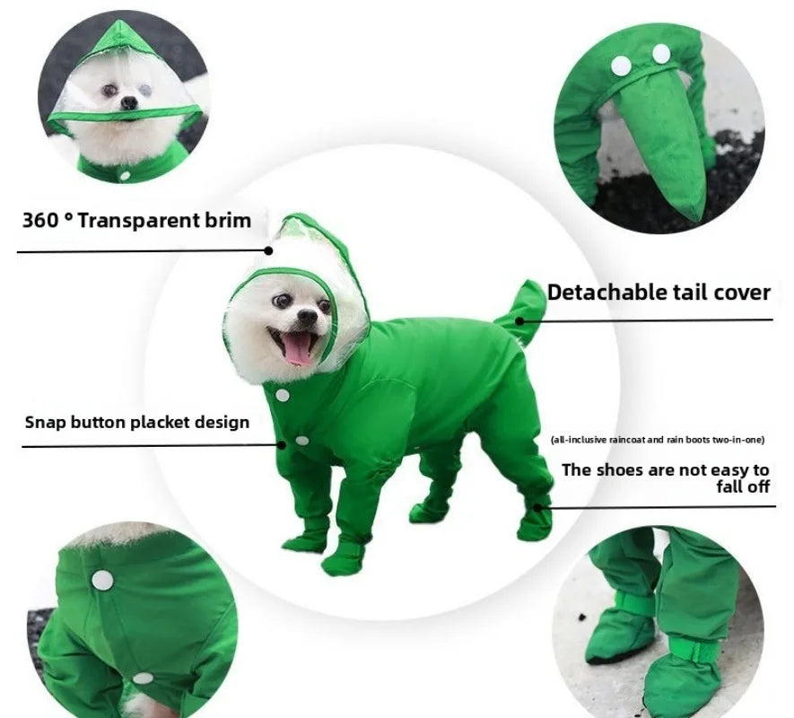 Traction Puppy Four-legged Raincoat Waterproof All-inclusive Small Dog with Feet Bigbear Teddy Pet Rainy Day Dog Clothes