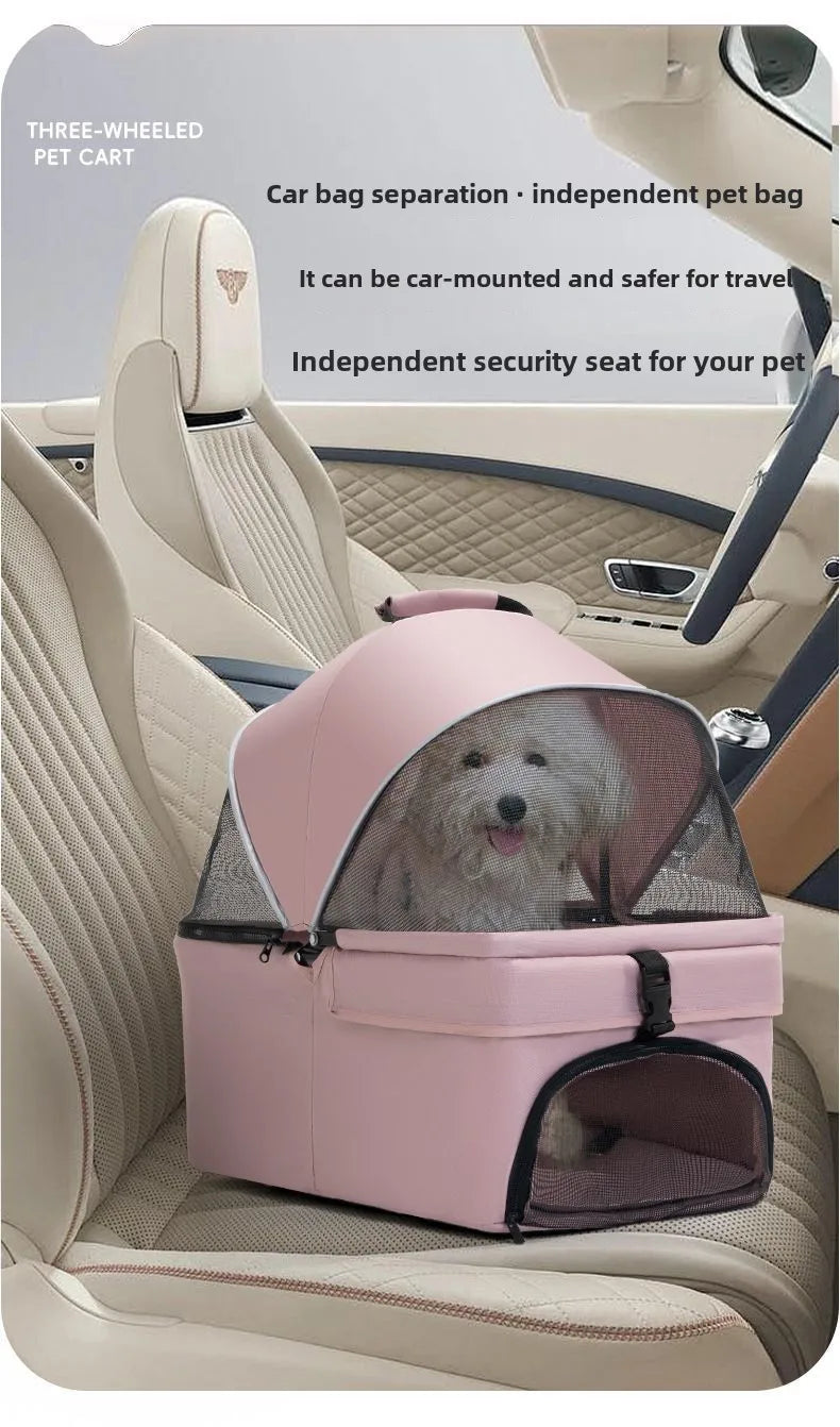 3 in 1 Dog Strollers 4 Wheels Folding Pet Stroller with Detachable Carrier  Breathable Visible Mesh Travel Carriers