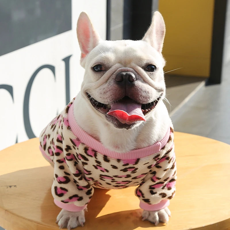 Lovely Leopard Pet Dog Clothes Soft Flannel Winter Puppy Overalls York Dog Cartoon Printing Sphinx Cat Sweatshirt Drop Shipping