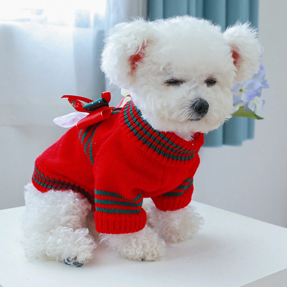 Christmas Dog Sweater Warm Pet Sweater Cute Striped Knitted Bowtie Puppy Cat Sweater Dog Sweatshirt Clothes Coat Outfit Apparel