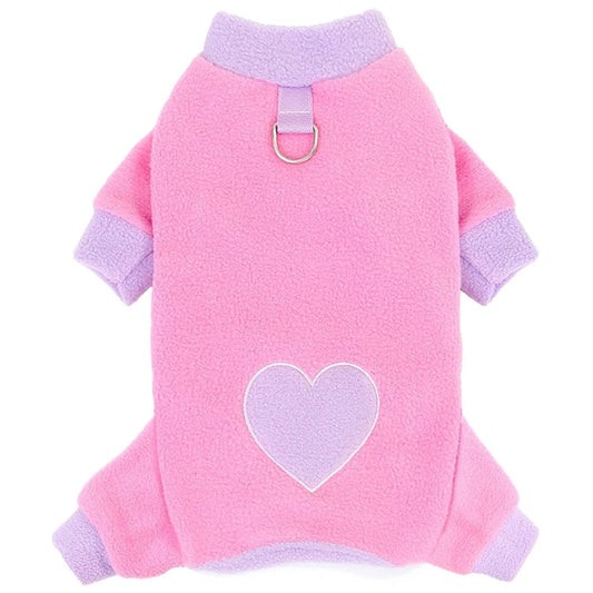Heart Pattern Dog Pajamas for Small Dogs,Warm Fleece Dog Jumpsuit Yorkie Puppy Onesie Autumn Winter Clothes Pet Apparel