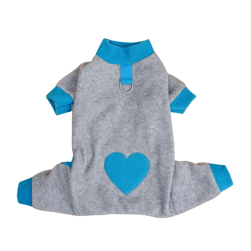 Heart Pattern Dog Pajamas for Small Dogs,Warm Fleece Dog Jumpsuit Yorkie Puppy Onesie Autumn Winter Clothes Pet Apparel