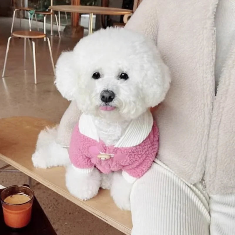 Autumn Soft Dog Jacket Coat Cute Solid Dog Clothes Luxury Puppy Overcoat Warm Plush Cat Hoodie Jacket Chihuahua Pet Coat Costume