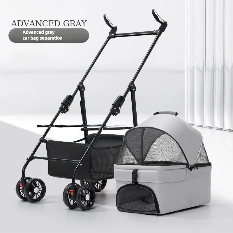 3 in 1 Dog Strollers 4 Wheels Folding Pet Stroller with Detachable Carrier  Breathable Visible Mesh Travel Carriers
