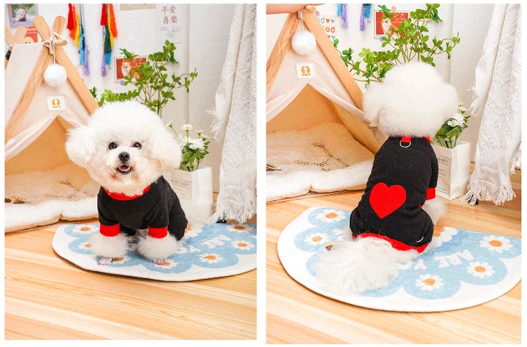 Heart Pattern Dog Pajamas for Small Dogs,Warm Fleece Dog Jumpsuit Yorkie Puppy Onesie Autumn Winter Clothes Pet Apparel