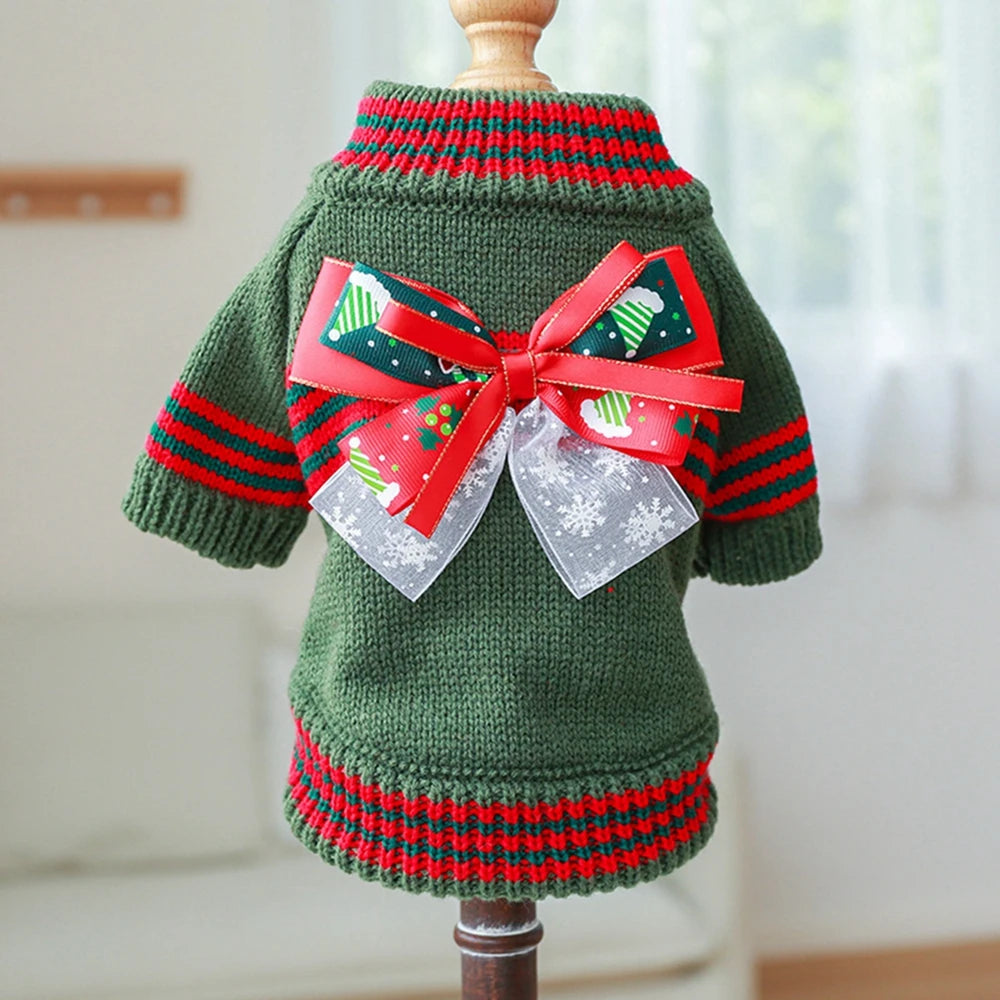 Christmas Dog Sweater Warm Pet Sweater Cute Striped Knitted Bowtie Puppy Cat Sweater Dog Sweatshirt Clothes Coat Outfit Apparel