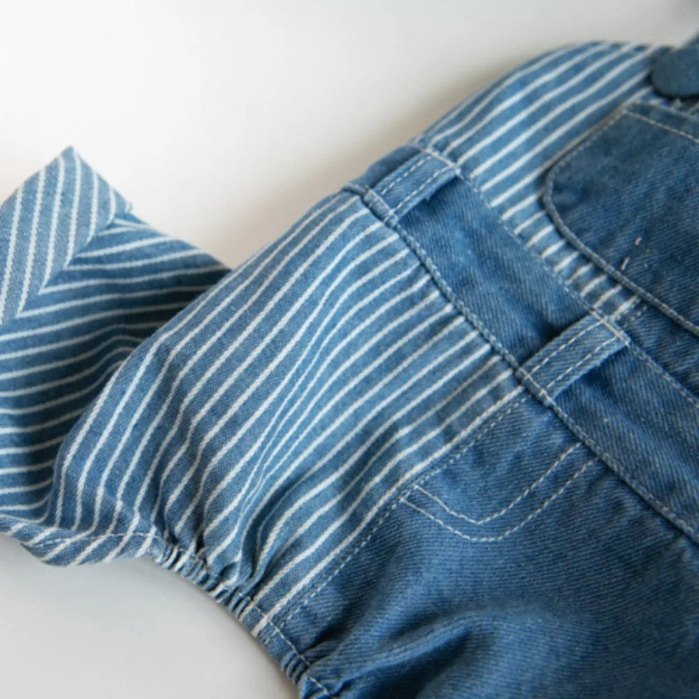 Pet Autumn Winter Striped Patchwork Denim Straps Dog Pants Cat Clothing Teddy Dog Clothing Pets Puppy Clothes Boy Dog Clothes