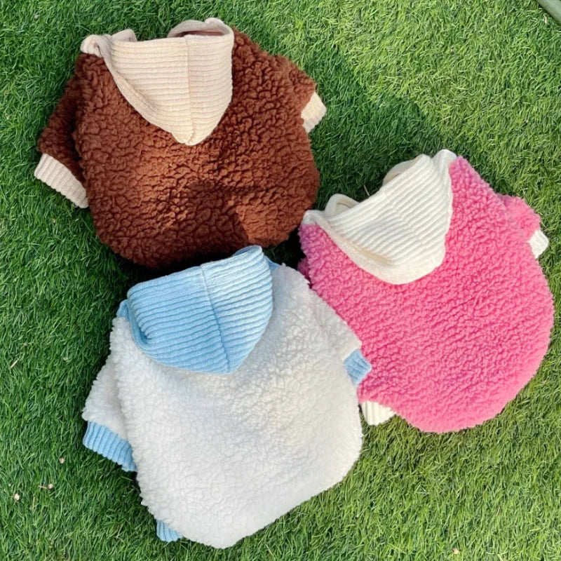 Autumn Soft Dog Jacket Coat Cute Solid Dog Clothes Luxury Puppy Overcoat Warm Plush Cat Hoodie Jacket Chihuahua Pet Coat Costume