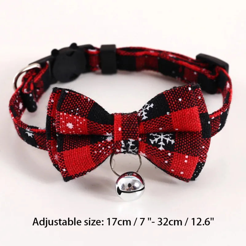 Christmas Cat Collar Big Bowknot Holiday Cats Dog Bow Tie Adjustable Neck Strap Pet Grooming Festival Puppy Kitten Necklace