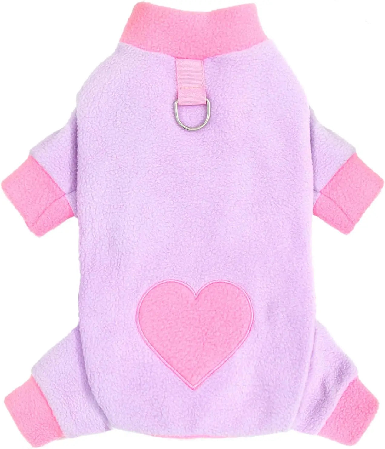 Heart Pattern Dog Pajamas for Small Dogs,Warm Fleece Dog Jumpsuit Yorkie Puppy Onesie Autumn Winter Clothes Pet Apparel