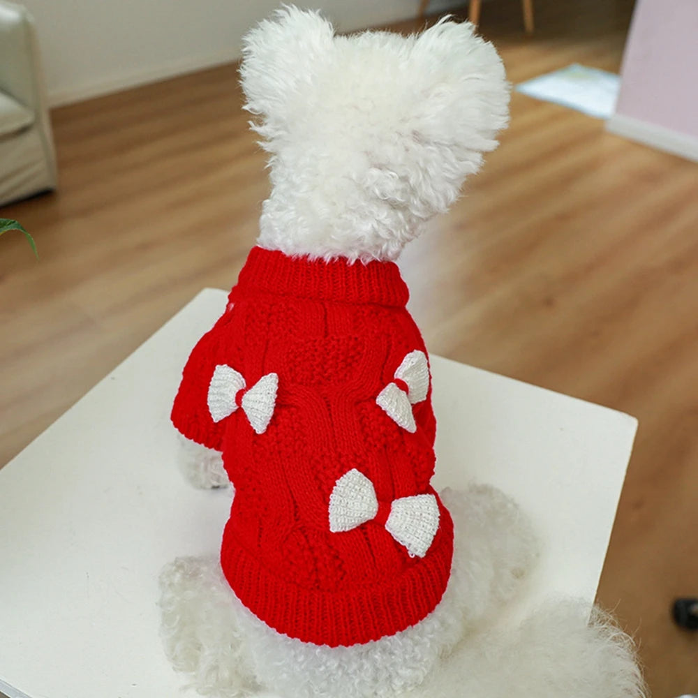 Christmas Dog Sweater Warm Pet Sweater Cute Striped Knitted Bowtie Puppy Cat Sweater Dog Sweatshirt Clothes Coat Outfit Apparel
